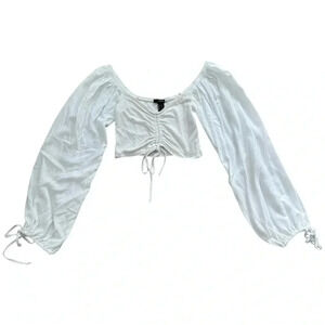 White Crop Top, Flowy long Sleeves Shirt Size Small